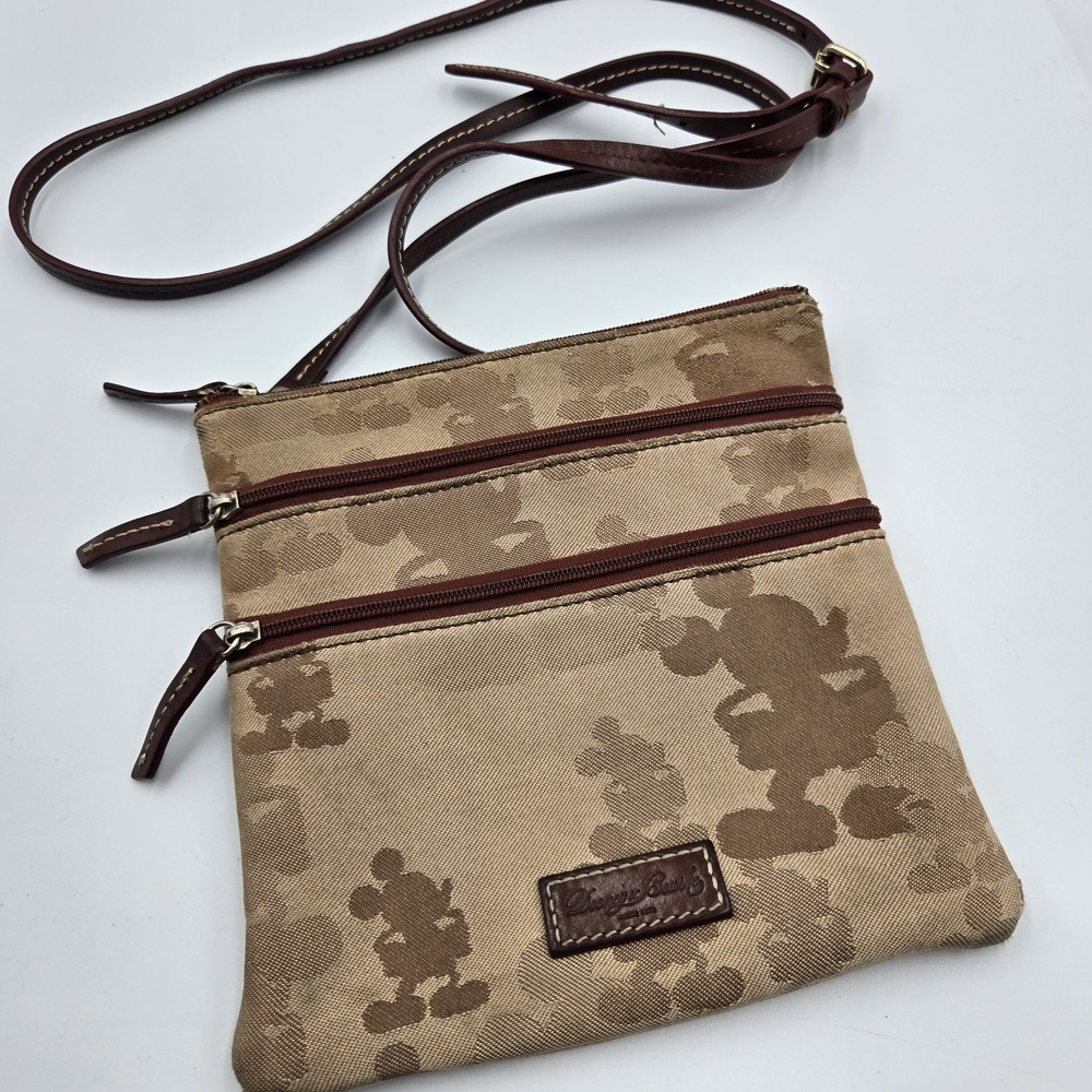 Rare Disney Dooney & Bourke Mickey Mouse Tonal Triple Zip Crossbody Bag Purse